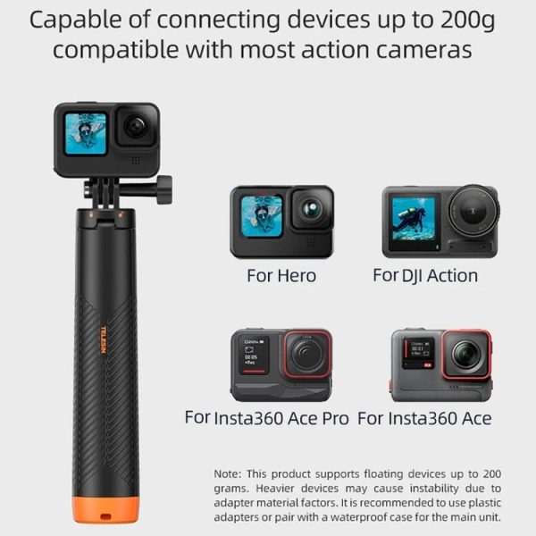 TELESIN 61cm Underwater Buoyancy Bar Retractable Selfie Stick Tripod For GoPro Insta360 DJI OSMO Action Camera - Image 8
