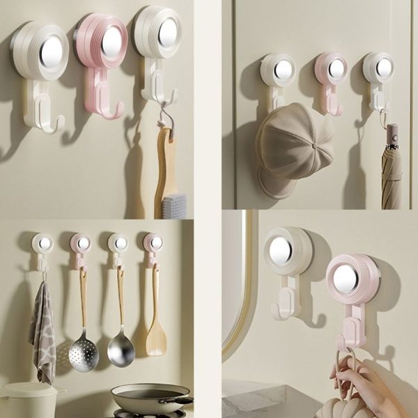 Rotating Suction Cup Hook Wall Mounted Towel Sucker Hooks Reusable Shower Hanger (Cream) - Image 8