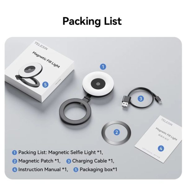 TELESIN Magnetic Selfie Light Rechargeable Reversible Design Fill Light - Image 9