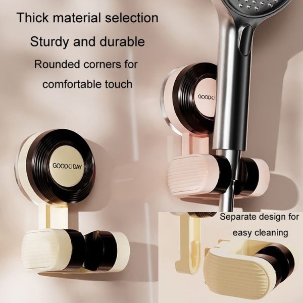 Suction Cup Shower Bracket Bathroom Swivel Adsorption Adjustable Shower Sprayer Holder (Cream) - Image 9