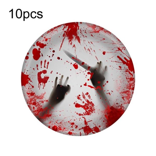 10pcs Halloween Disposable Blood Handprint Tableware Horror Party Decoration, Style: 7 inch Paper Plates