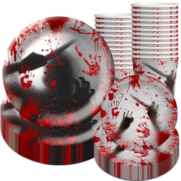 10pcs Halloween Disposable Blood Handprint Tableware Horror Party Decoration, Style: 7 inch Paper Plates - Image 2