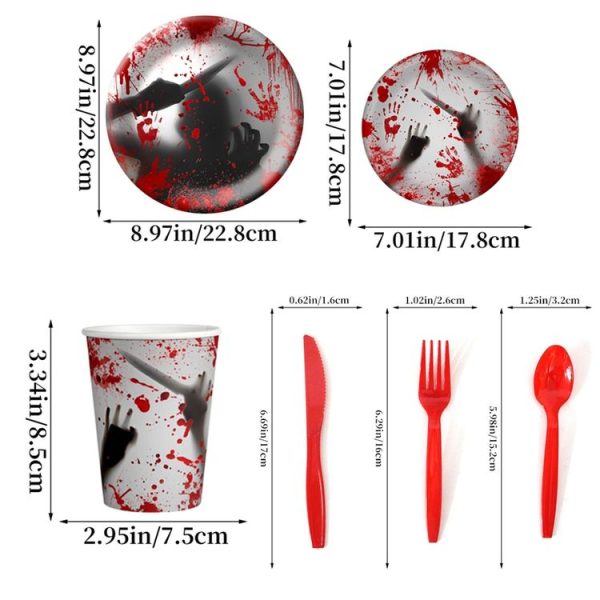 10pcs Halloween Disposable Blood Handprint Tableware Horror Party Decoration, Style: 7 inch Paper Plates - Image 3