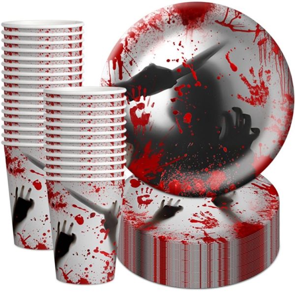 10pcs Halloween Disposable Blood Handprint Tableware Horror Party Decoration, Style: 7 inch Paper Plates - Image 4