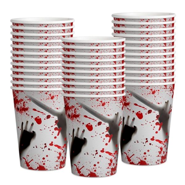 10pcs Halloween Disposable Blood Handprint Tableware Horror Party Decoration, Style: 7 inch Paper Plates - Image 5