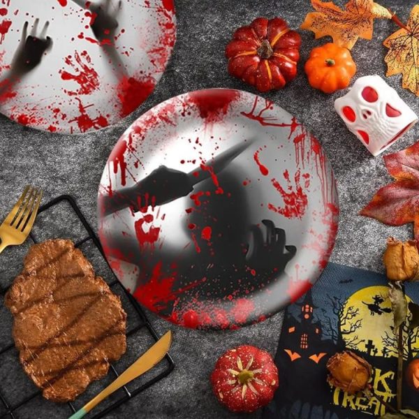 10pcs Halloween Disposable Blood Handprint Tableware Horror Party Decoration, Style: 7 inch Paper Plates - Image 6