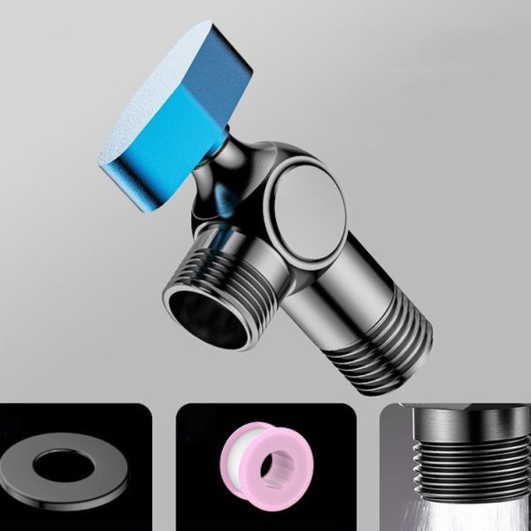 Copper High Flow 4-point Ball Valve Hot Cold Water Gas Water Heater Full Open Triangle Valve, Color: Gray Blue Label Cold Water
