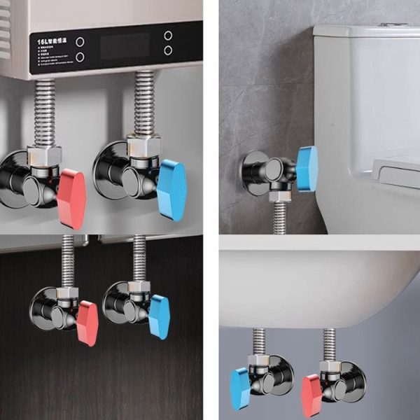 Copper High Flow 4-point Ball Valve Hot Cold Water Gas Water Heater Full Open Triangle Valve, Color: Gray Blue Label Cold Water - Image 10