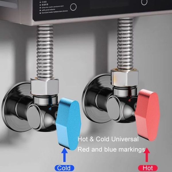 Copper High Flow 4-point Ball Valve Hot Cold Water Gas Water Heater Full Open Triangle Valve, Color: Gray Blue Label Cold Water - Image 2