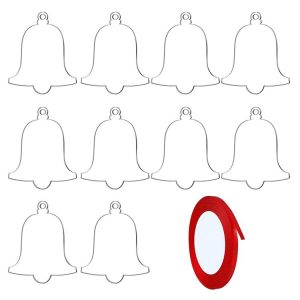 10pcs Clear Acrylic Christmas Decoration Hangers DIY Blank Xmas Tree Ornament With Rope, Style: Bell