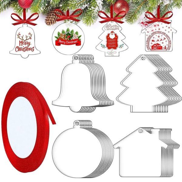 10pcs Clear Acrylic Christmas Decoration Hangers DIY Blank Xmas Tree Ornament With Rope, Style: Bell - Image 2