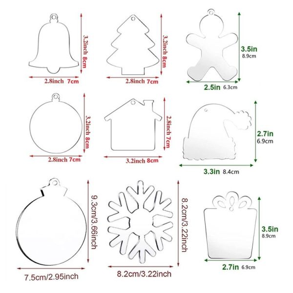 10pcs Clear Acrylic Christmas Decoration Hangers DIY Blank Xmas Tree Ornament With Rope, Style: Bell - Image 3