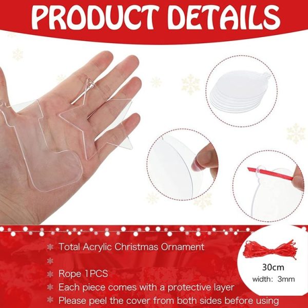 10pcs Clear Acrylic Christmas Decoration Hangers DIY Blank Xmas Tree Ornament With Rope, Style: Bell - Image 4