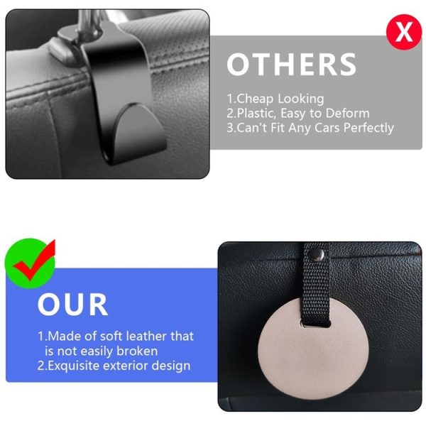 2pcs Concealed Car Seatback Leather Storage Hooks (Black) - Image 4