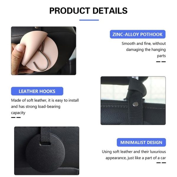 2pcs Concealed Car Seatback Leather Storage Hooks (Black) - Image 5