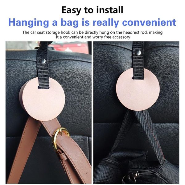 2pcs Concealed Car Seatback Leather Storage Hooks (Black) - Image 6