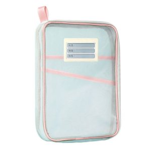 A4 Clear File Bag Student Books Stationery Storage Bag Thickened Mesh Zipper Pouch (Pink)