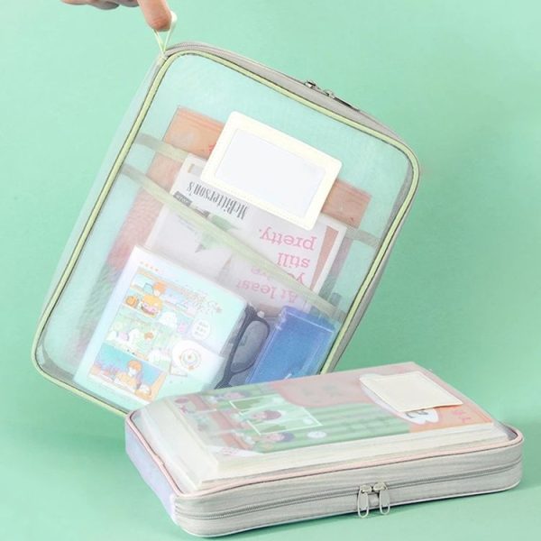 A4 Clear File Bag Student Books Stationery Storage Bag Thickened Mesh Zipper Pouch (Pink) - Image 10