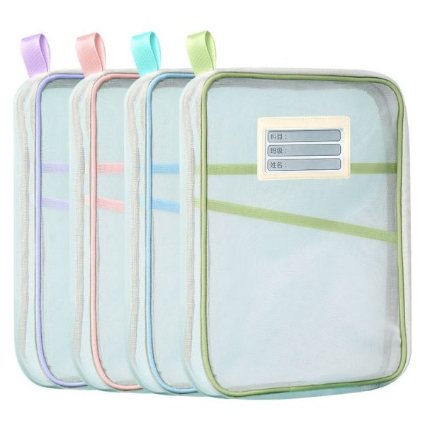 A4 Clear File Bag Student Books Stationery Storage Bag Thickened Mesh Zipper Pouch (Pink) - Image 3