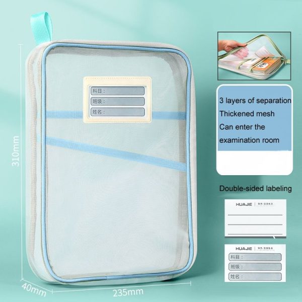 A4 Clear File Bag Student Books Stationery Storage Bag Thickened Mesh Zipper Pouch (Pink) - Image 4