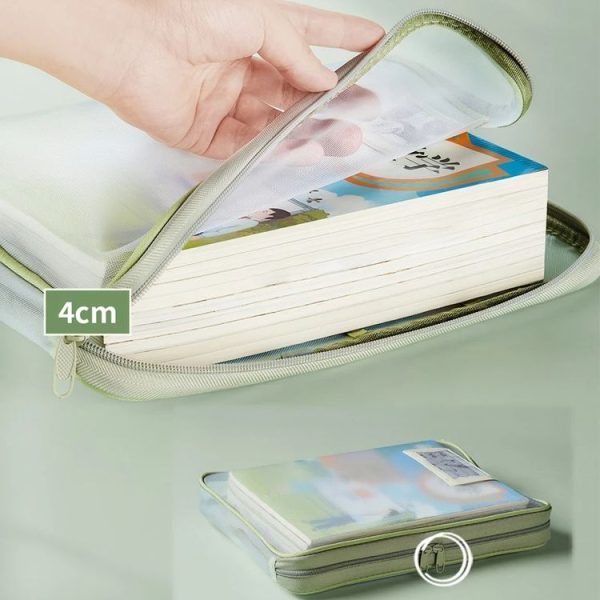 A4 Clear File Bag Student Books Stationery Storage Bag Thickened Mesh Zipper Pouch (Pink) - Image 5
