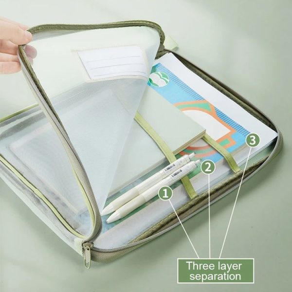 A4 Clear File Bag Student Books Stationery Storage Bag Thickened Mesh Zipper Pouch (Pink) - Image 6
