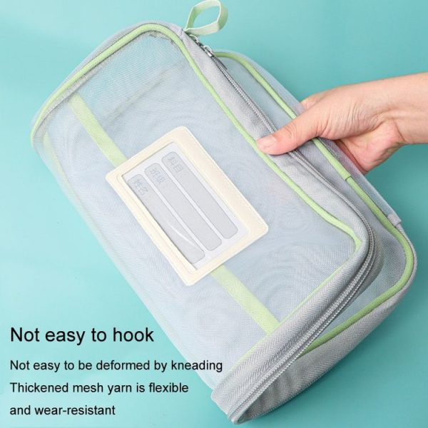 A4 Clear File Bag Student Books Stationery Storage Bag Thickened Mesh Zipper Pouch (Pink) - Image 7