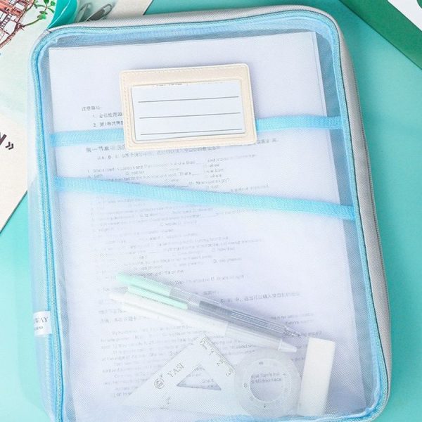 A4 Clear File Bag Student Books Stationery Storage Bag Thickened Mesh Zipper Pouch (Pink) - Image 8