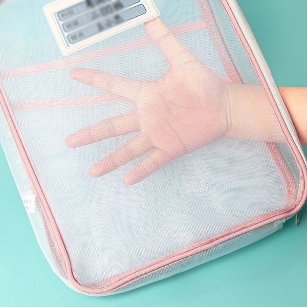 A4 Clear File Bag Student Books Stationery Storage Bag Thickened Mesh Zipper Pouch (Pink) - Image 9