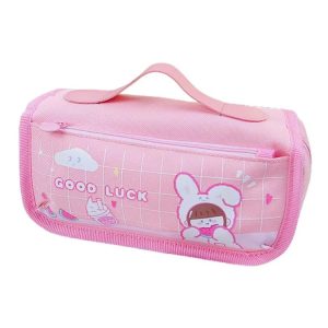Multi-layered Pencil Bag Multifunctional Large Capacity Pen Cases Cute Cartoon Stationery Bag (Pink)