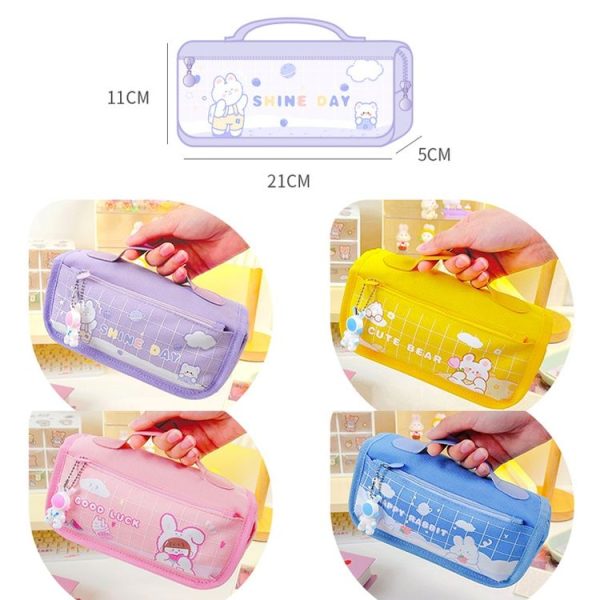 Multi-layered Pencil Bag Multifunctional Large Capacity Pen Cases Cute Cartoon Stationery Bag (Pink) - Image 3