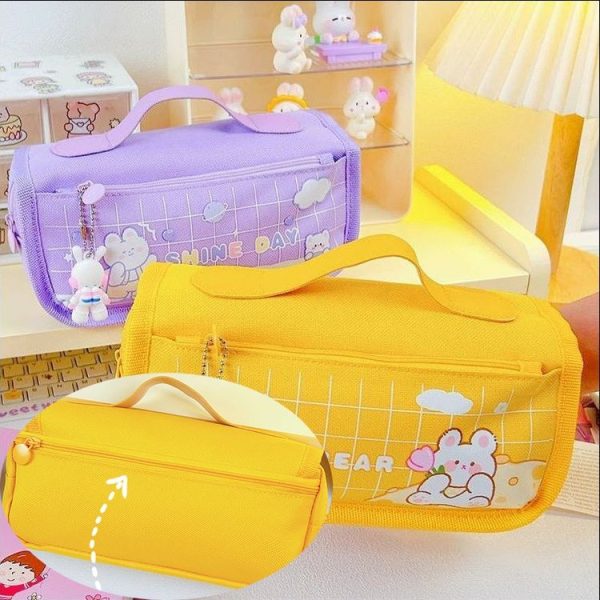 Multi-layered Pencil Bag Multifunctional Large Capacity Pen Cases Cute Cartoon Stationery Bag (Pink) - Image 4