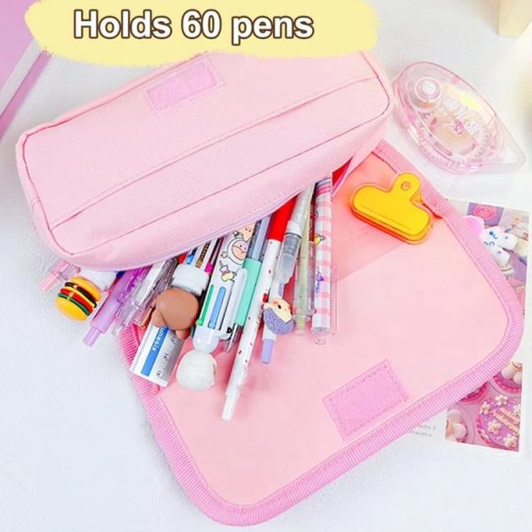 Multi-layered Pencil Bag Multifunctional Large Capacity Pen Cases Cute Cartoon Stationery Bag (Pink) - Image 5