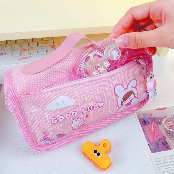 Multi-layered Pencil Bag Multifunctional Large Capacity Pen Cases Cute Cartoon Stationery Bag (Pink) - Image 7