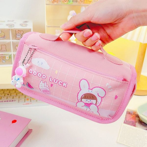 Multi-layered Pencil Bag Multifunctional Large Capacity Pen Cases Cute Cartoon Stationery Bag (Pink) - Image 9