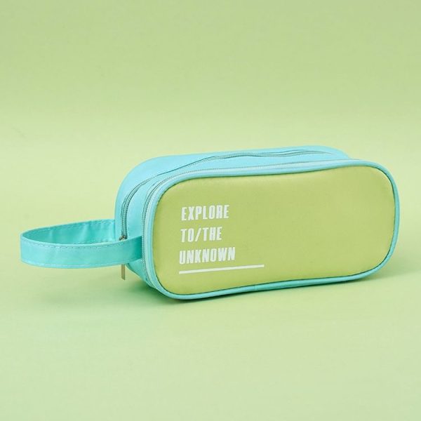 Portable Large Capacity Pencil Bag Double Layer Zipper Student Stationery Storage Bag (Green)