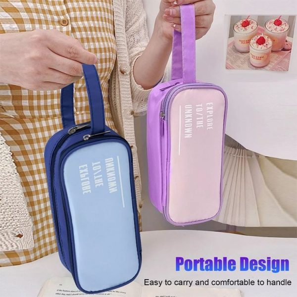 Portable Large Capacity Pencil Bag Double Layer Zipper Student Stationery Storage Bag (Green) - Image 10