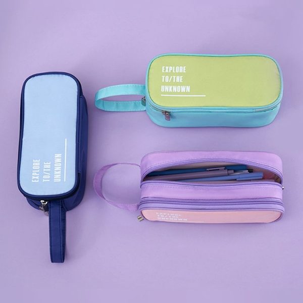 Portable Large Capacity Pencil Bag Double Layer Zipper Student Stationery Storage Bag (Green) - Image 2