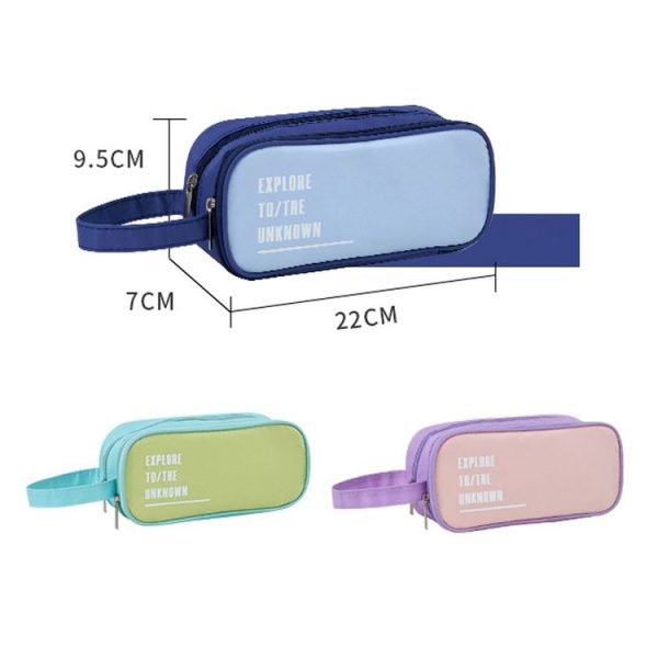 Portable Large Capacity Pencil Bag Double Layer Zipper Student Stationery Storage Bag (Green) - Image 3