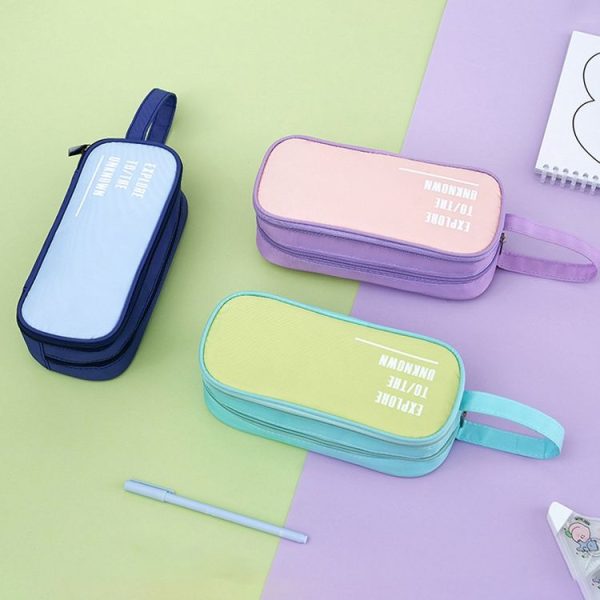 Portable Large Capacity Pencil Bag Double Layer Zipper Student Stationery Storage Bag (Green) - Image 4