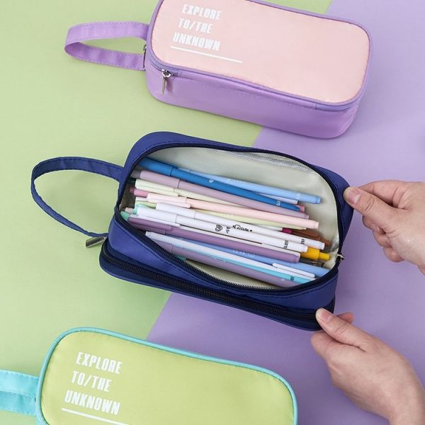 Portable Large Capacity Pencil Bag Double Layer Zipper Student Stationery Storage Bag (Green) - Image 5