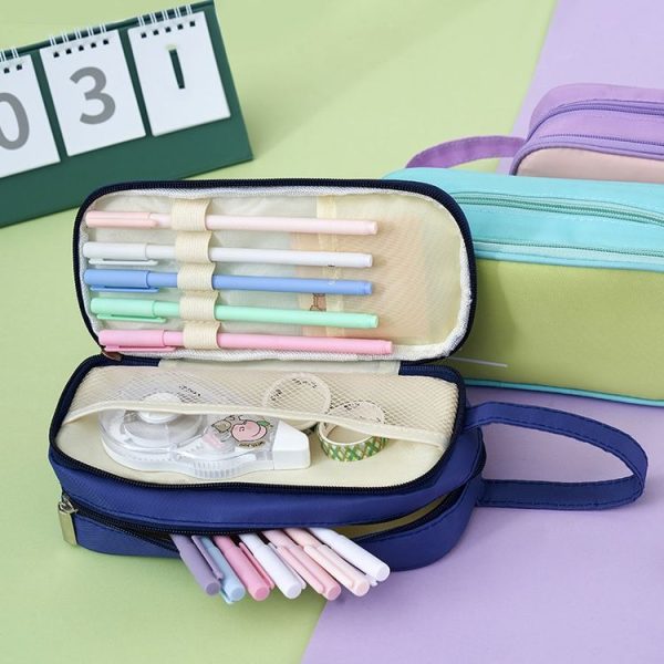 Portable Large Capacity Pencil Bag Double Layer Zipper Student Stationery Storage Bag (Green) - Image 6