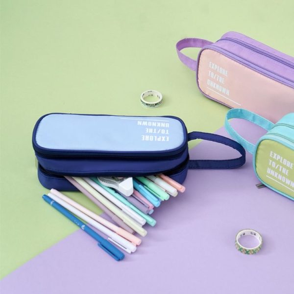Portable Large Capacity Pencil Bag Double Layer Zipper Student Stationery Storage Bag (Green) - Image 7