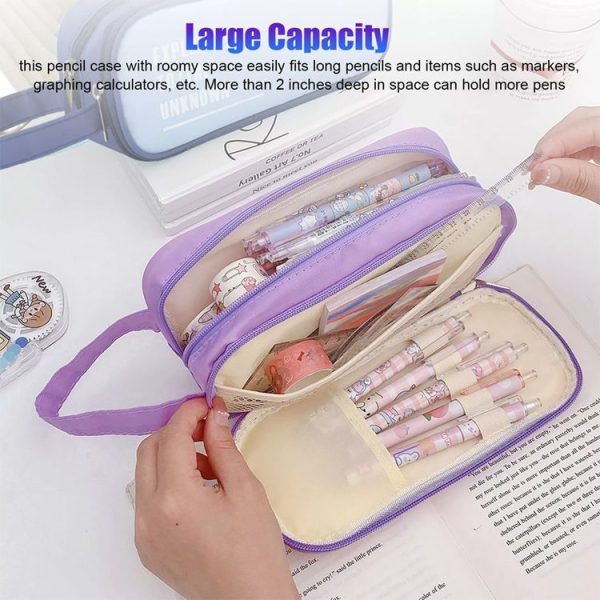 Portable Large Capacity Pencil Bag Double Layer Zipper Student Stationery Storage Bag (Green) - Image 8