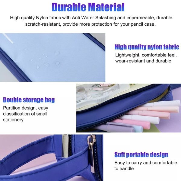 Portable Large Capacity Pencil Bag Double Layer Zipper Student Stationery Storage Bag (Green) - Image 9