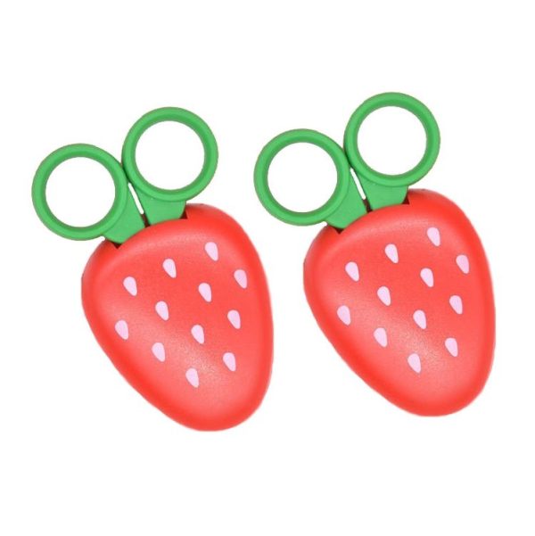 2pcs / Pack Cute Vegetable And Fruit Shape Children Paper Cutting Round Head Scissors (Strawberry)