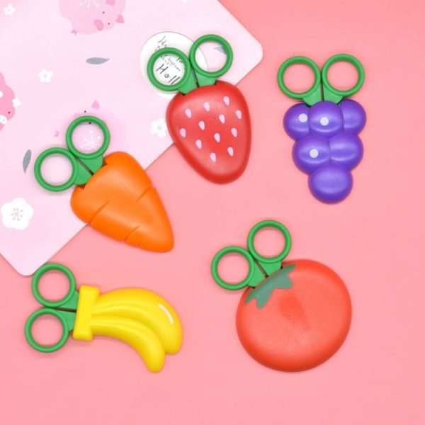 2pcs / Pack Cute Vegetable And Fruit Shape Children Paper Cutting Round Head Scissors (Strawberry) - Image 2