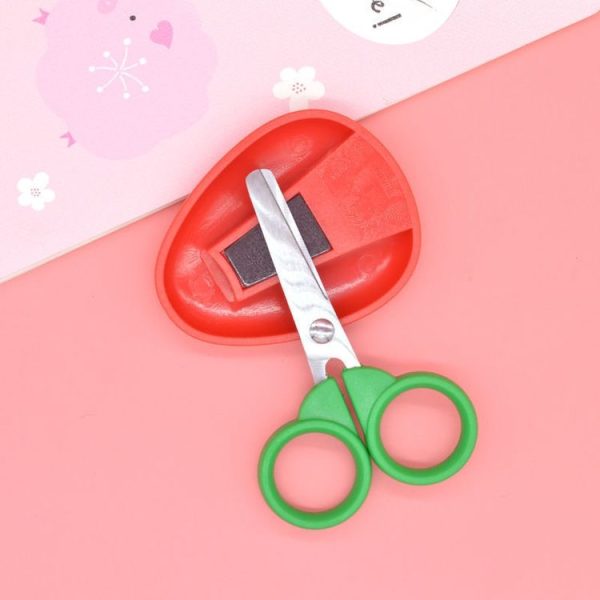 2pcs / Pack Cute Vegetable And Fruit Shape Children Paper Cutting Round Head Scissors (Strawberry) - Image 5