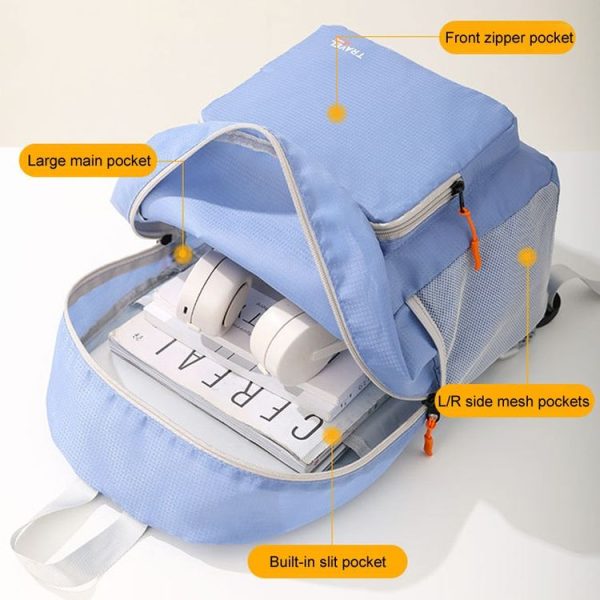Lightweight Folding Backpack Student Schoolbag Large Capacity Outdoor Travel Camping Hiking Backpack (Blue) - Image 7