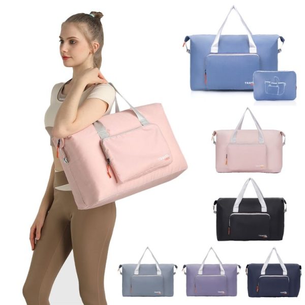 Folding Travel Bag Large Capacity Gym Rucksack Portable Luggage Clothes Storage Bag (Blue) - Image 2